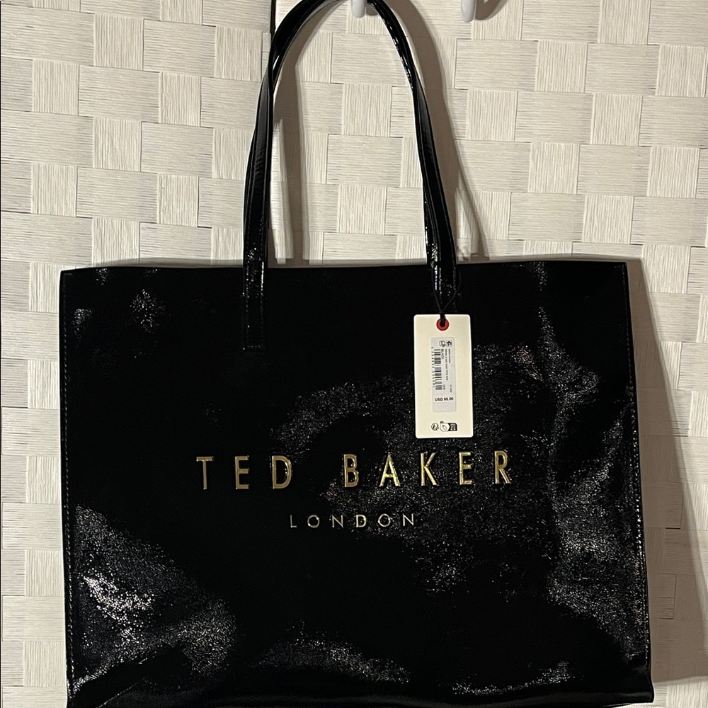 Ted Baker Black Patent Tote with Gold Logo